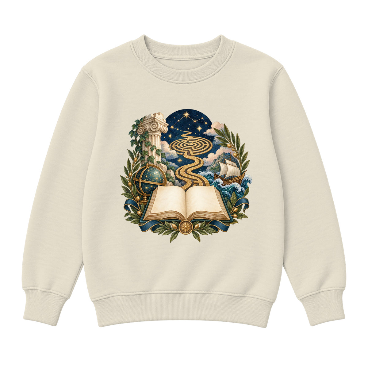 Storybook — Starlit Labyrinth Book Voyage — Girls' Sweatshirt / Natural Heather