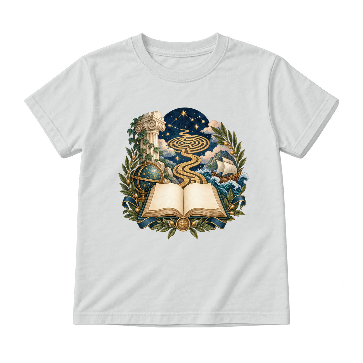 Storybook — Starlit Labyrinth Book Voyage — Youth T-Shirt / Ash