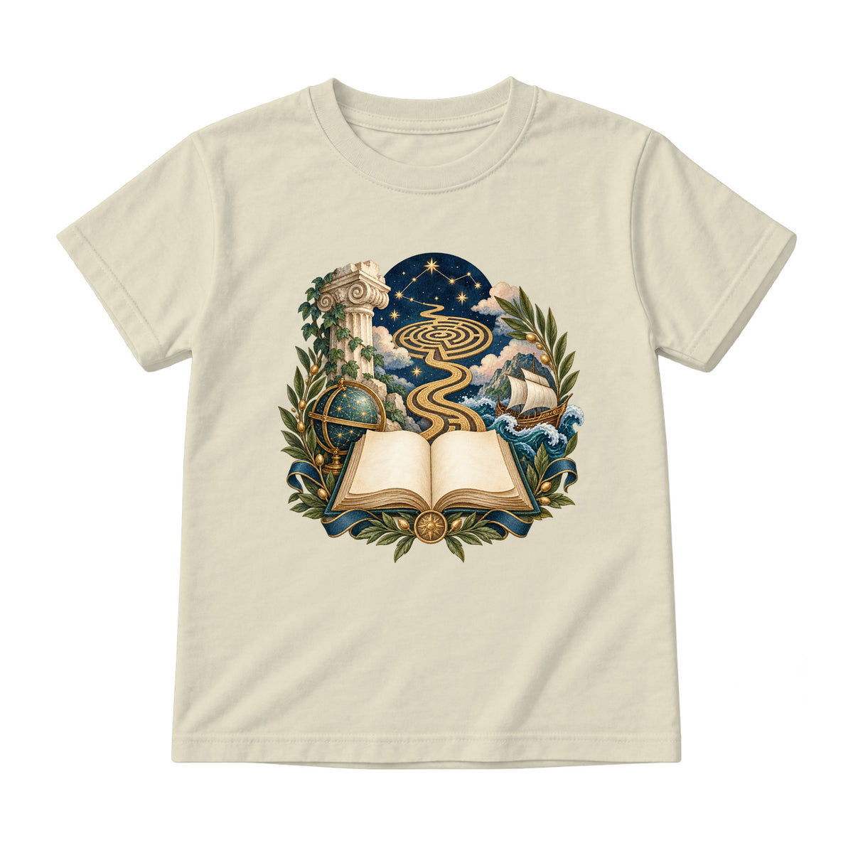 Storybook — Starlit Labyrinth Book Voyage — Youth T-Shirt / Natural