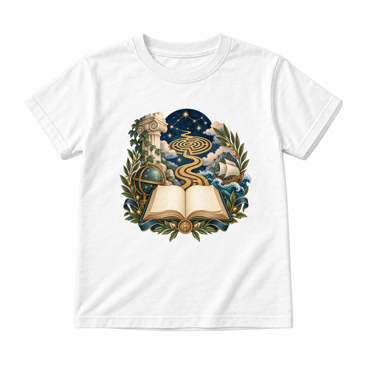 Storybook — Starlit Labyrinth Book Voyage — Youth T-Shirt / White