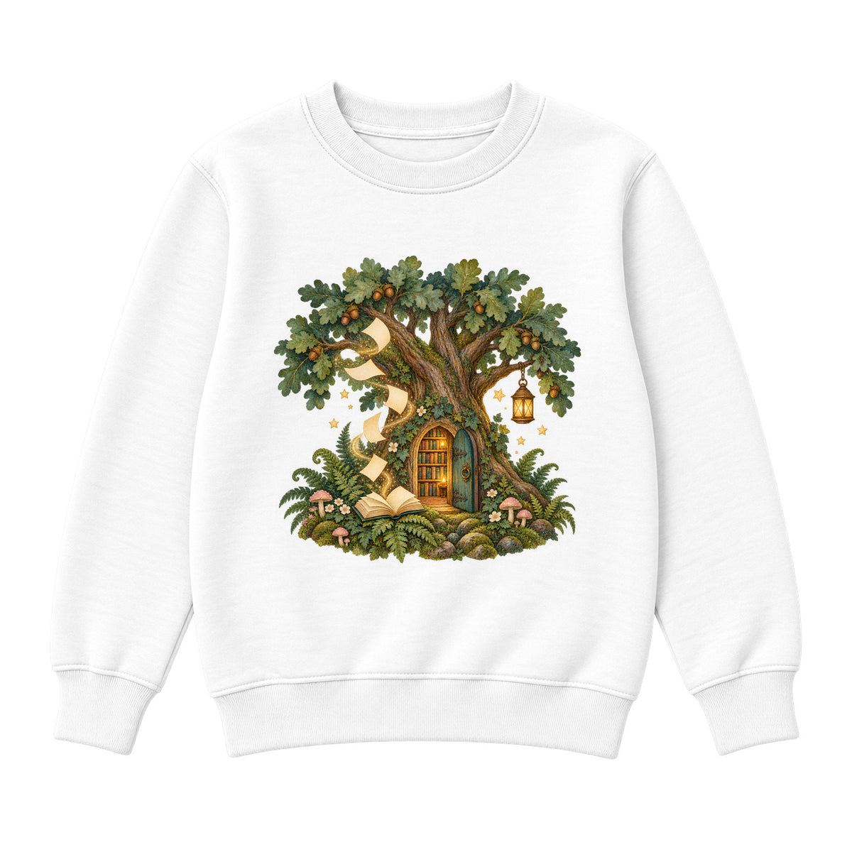 Storybook — Enchanted Oak Woodland Library — Boys' Sweatshirt / White