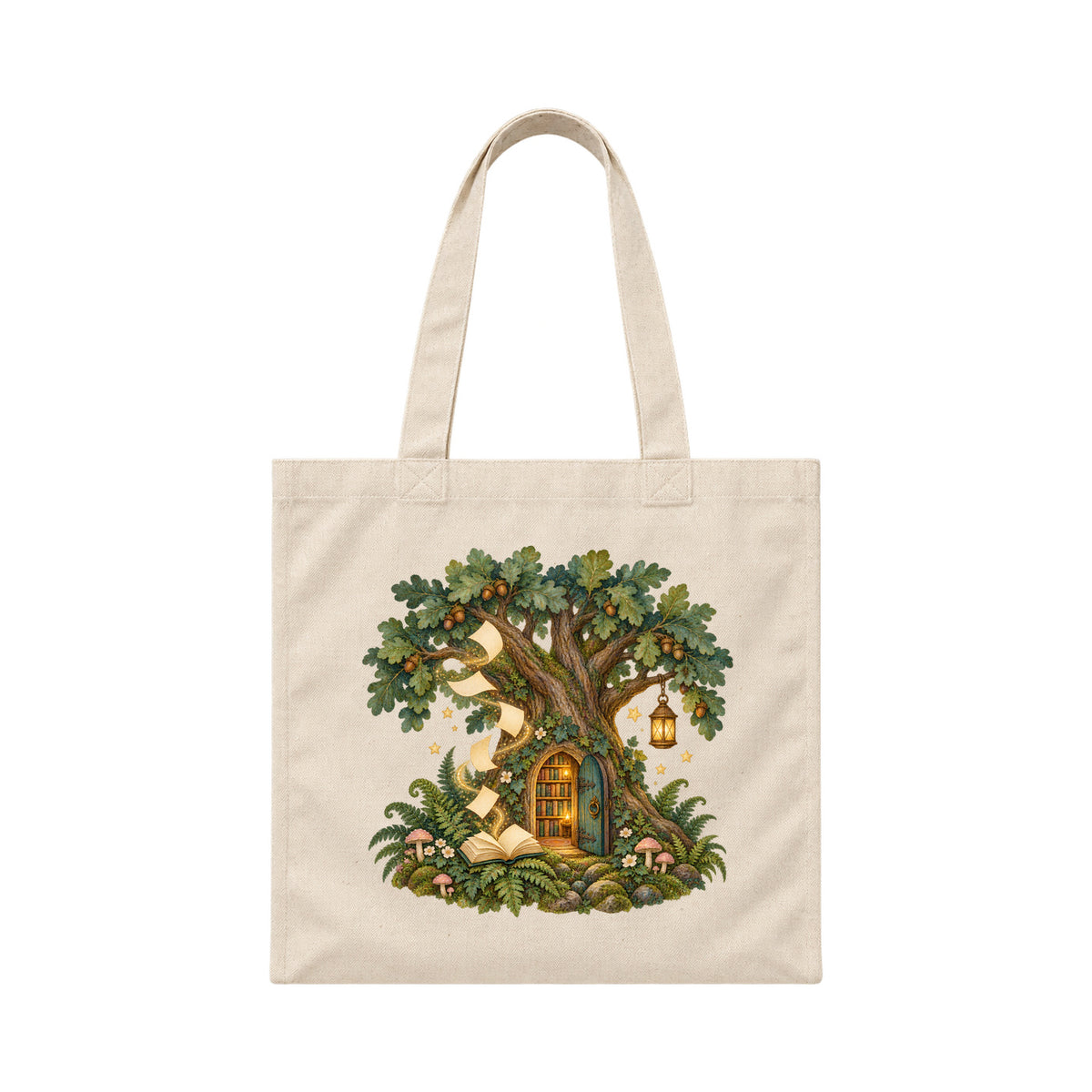 Storybook — Enchanted Oak Woodland Library — Canvas Tote / Natural
