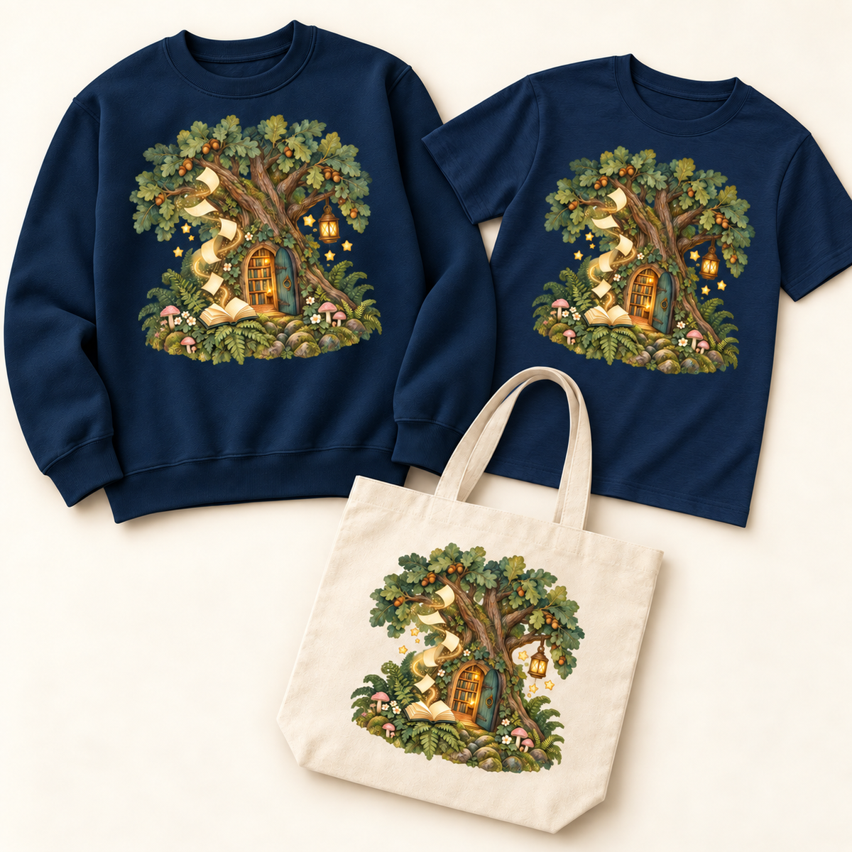 Storybook — Enchanted Oak Woodland Library — Navy apparel preview
