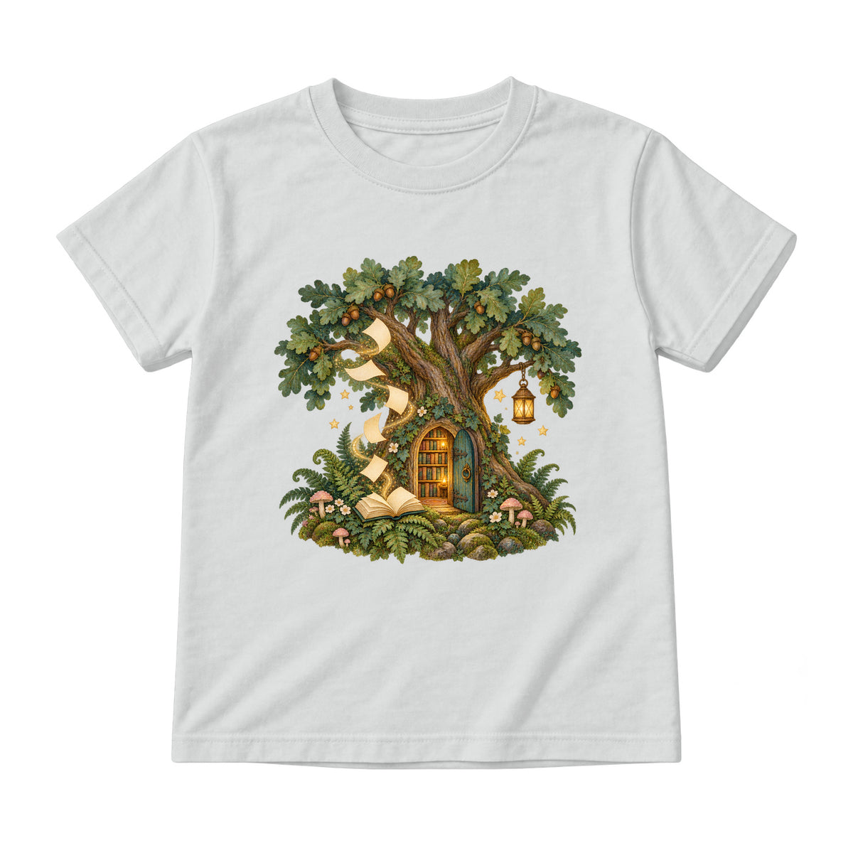 Storybook — Enchanted Oak Woodland Library — Youth T-Shirt / Ash