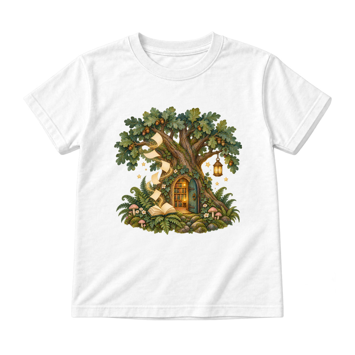 Storybook — Enchanted Oak Woodland Library — Youth T-Shirt / White
