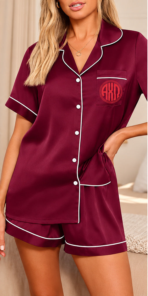 Alpha Chi Omega Monogram Satin Pajama Set