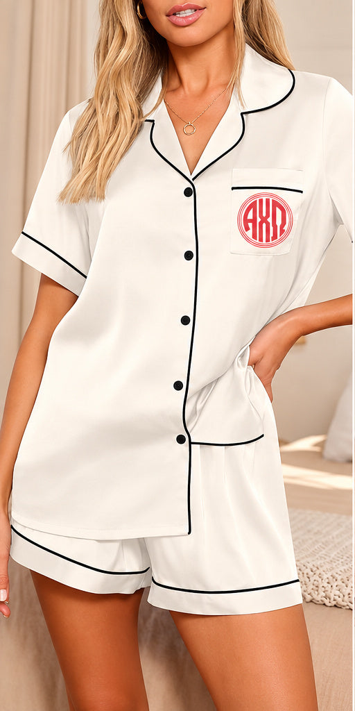 Alpha Chi Omega Monogram Satin Pajama Set