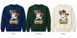 Somerset Avenir Baseball Crewneck Sweatshirt generated garment mockups in Navy, Dark Green and Natural.