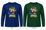 Somerset Avenir Varsity Long Sleeve Performance T-Shirt generated garment mockups in Navy and Dark Green; Dark Green is adult only.