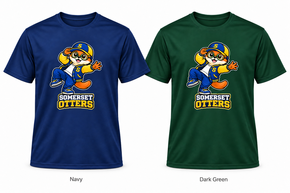 Somerset Avenir Varsity Short Sleeve Performance T-Shirt generated garment mockups in Navy and Dark Green.