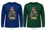 Somerset Avenir Motocross Long Sleeve Performance T-Shirt generated garment mockups in Navy and Dark Green; Dark Green is adult only.