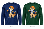 Somerset Avenir Mug & Notebook Long Sleeve Performance T-Shirt generated garment mockups in Navy and Dark Green; Dark Green is adult only.
