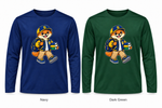 Somerset Avenir Student & Books Long Sleeve Performance T-Shirt generated garment mockups in Navy and Dark Green; Dark Green is adult only.