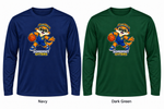 Somerset Avenir Basketball Long Sleeve Performance T-Shirt generated garment mockups in Navy and Dark Green; Dark Green is adult only.