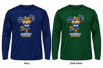 Somerset Avenir Cheerleading Long Sleeve Performance T-Shirt generated garment mockups in Navy and Dark Green; Dark Green is adult only.
