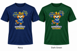 Somerset Avenir Cheerleading Short Sleeve Performance T-Shirt generated garment mockups in Navy and Dark Green.