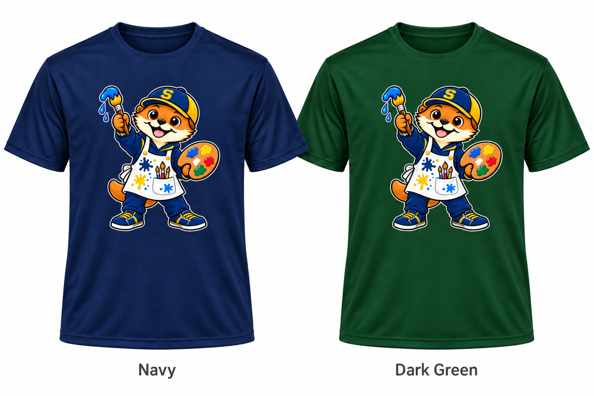 Somerset Avenir Art & Painting Short Sleeve Performance T-Shirt generated garment mockups in Navy and Dark Green.