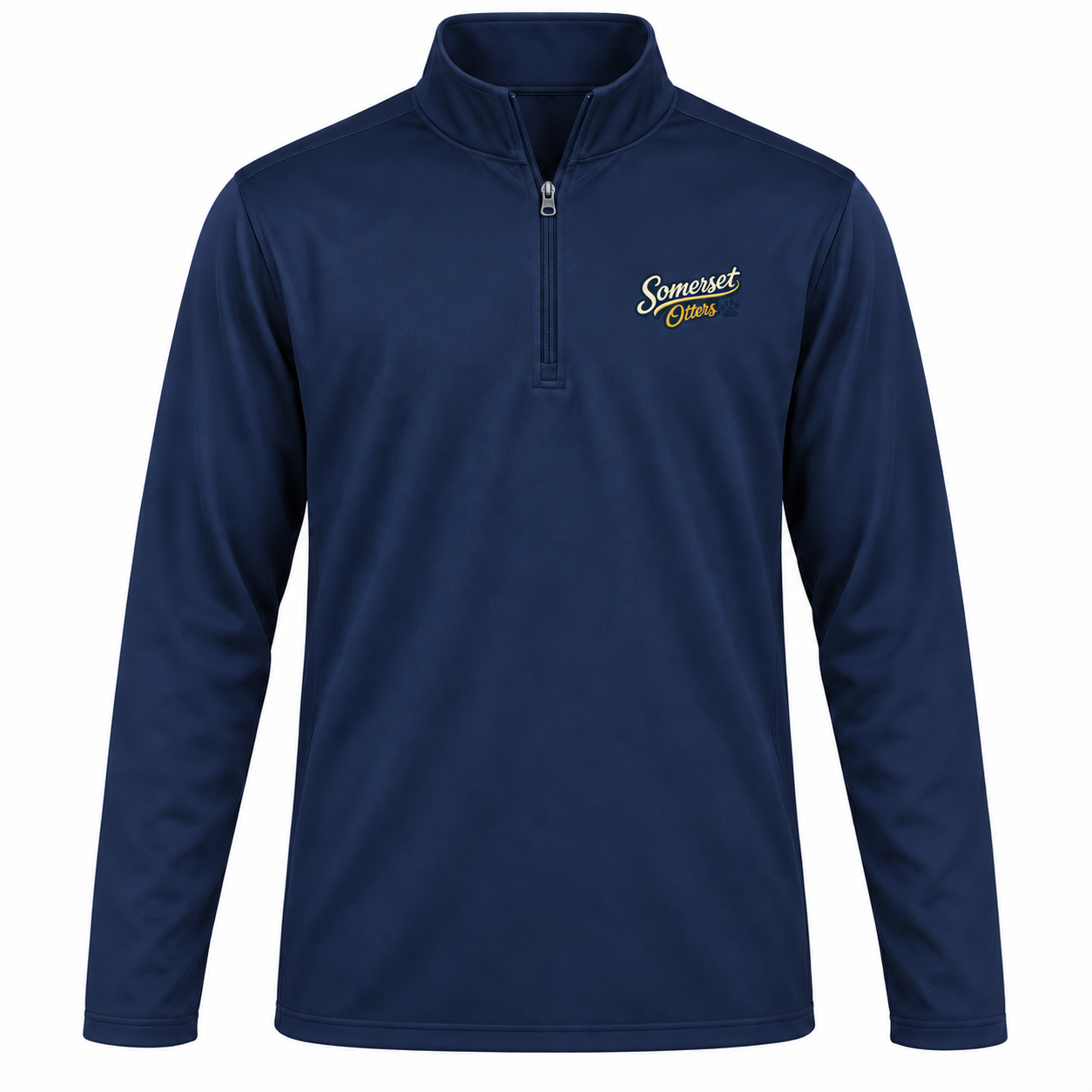 Somerset Avenir Script & Paw PosiCharge Competitor Quarter-Zip generated garment mockup in Navy.