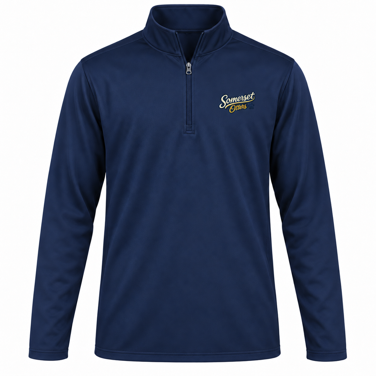 Somerset Avenir Script & Paw PosiCharge Competitor Quarter-Zip generated garment mockup in Navy.