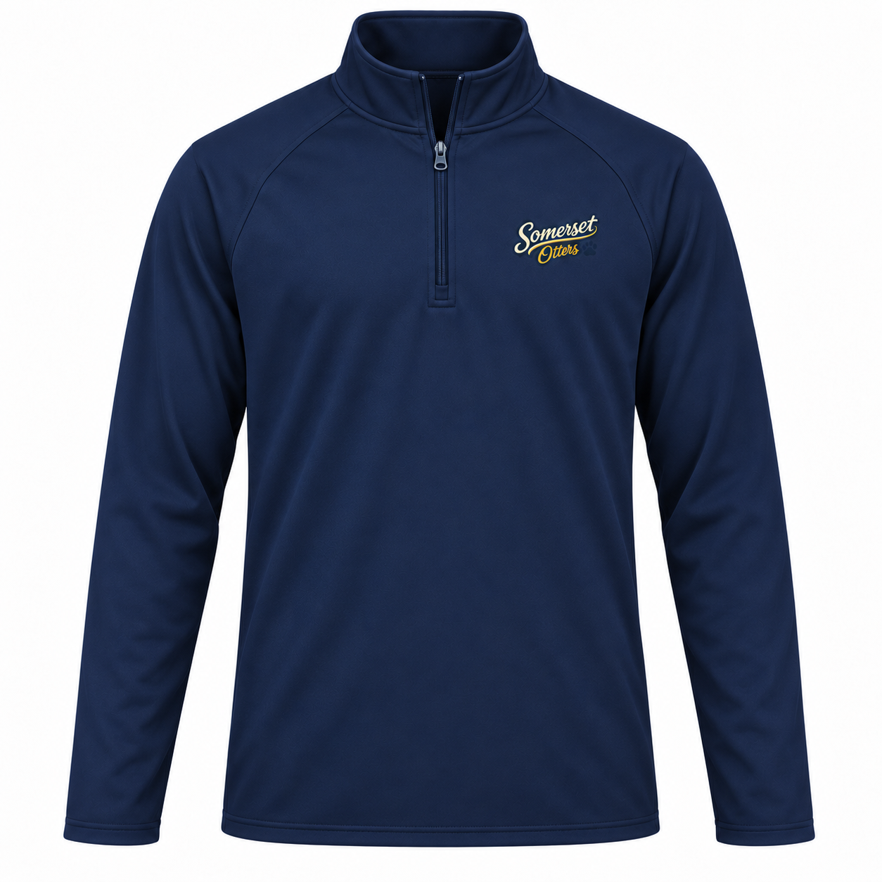 Somerset Avenir Script & Paw Sport-Wick Stretch Quarter-Zip generated garment mockup in Navy.