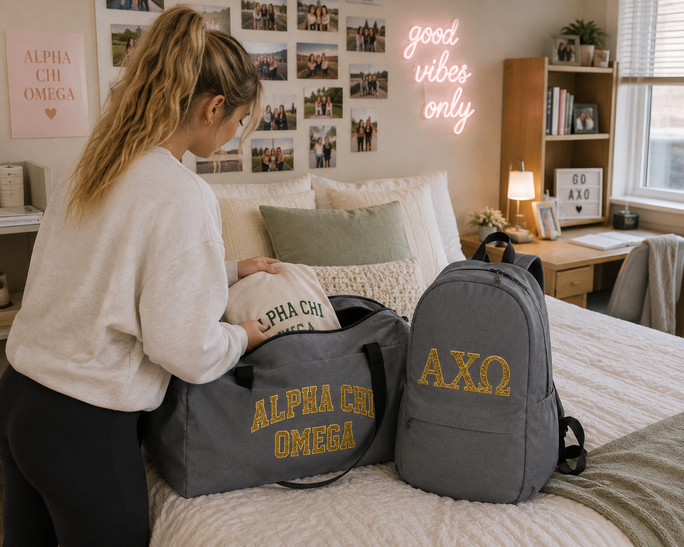 Alpha Chi Omega "Weekender" Gym/Travel Backpack and Duffel Bag