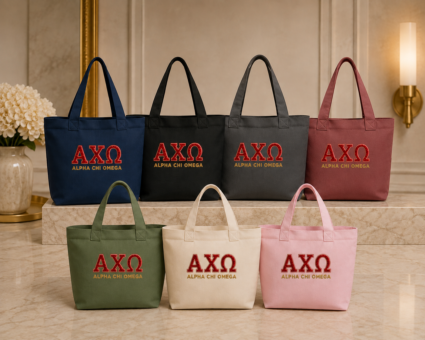 Alpha Chi Omega "The Ivy" Everyday Canvas Tote with Zip Closure