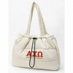 Drawstring Puffy Quilted Padded Nylon Shoulder Tote Bag