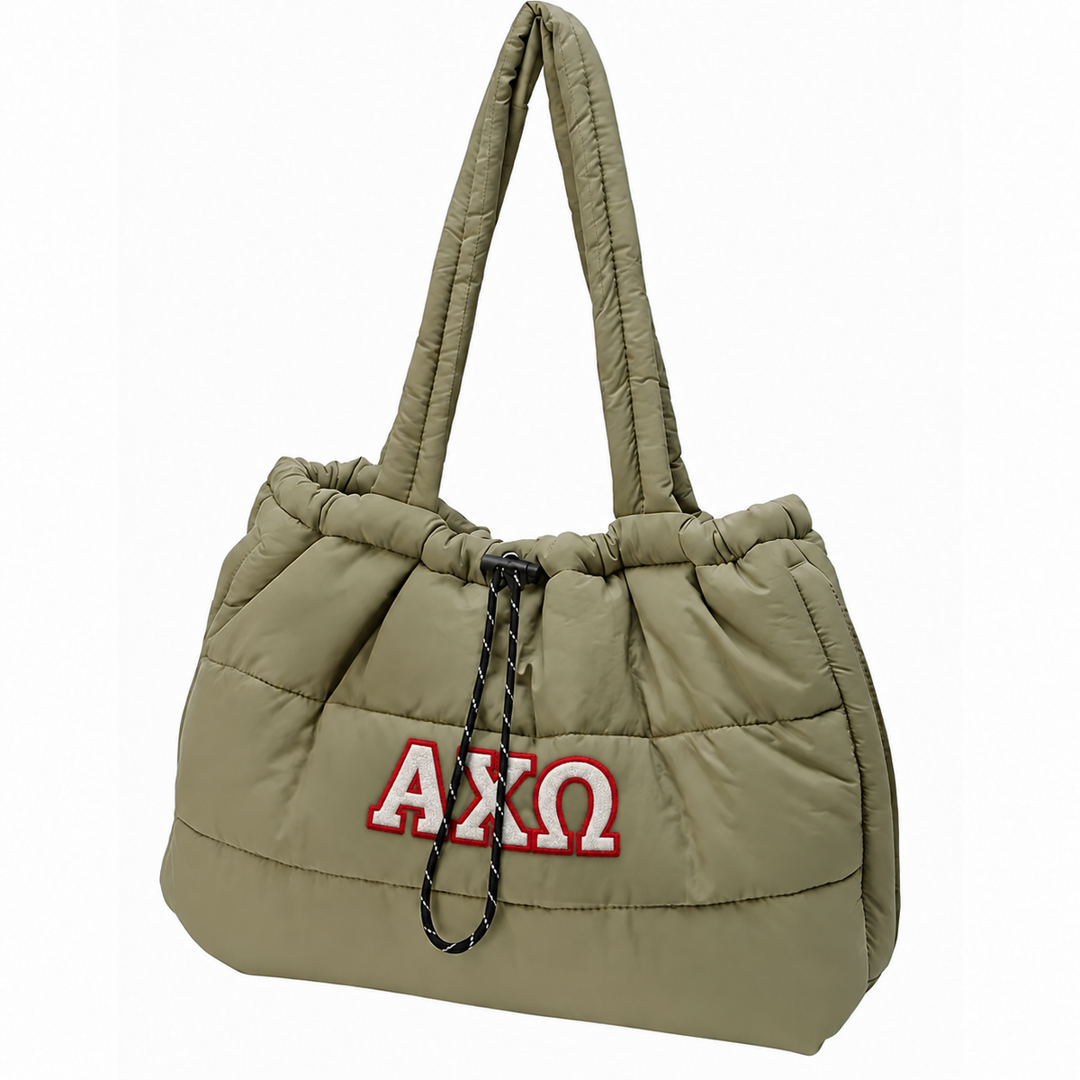 Drawstring Puffy Quilted Padded Nylon Shoulder Tote Bag
