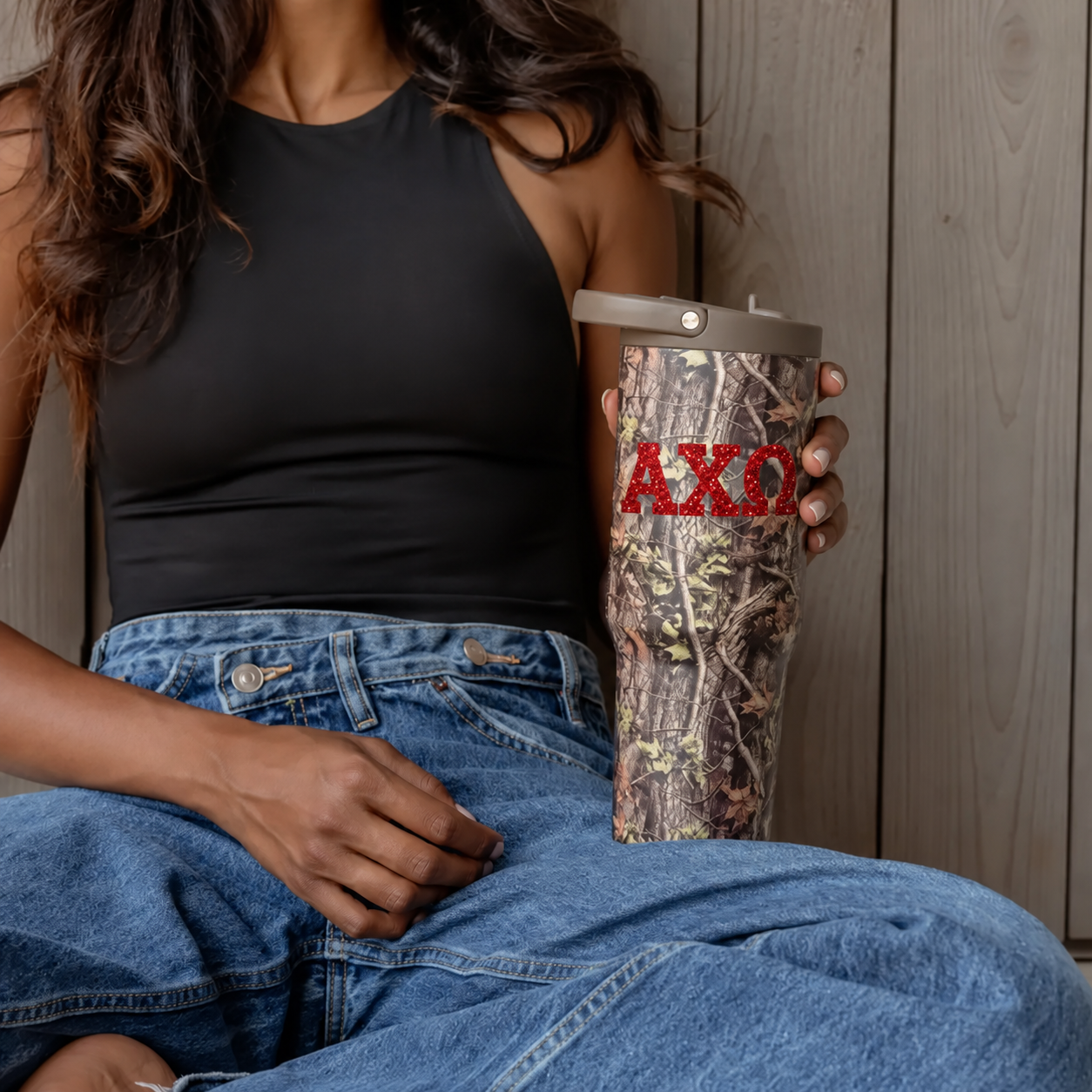 Alpha Chi Omega Hydrojug 32 OZ Sports Water Bottle with Leakproof Tritan Lid