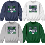 DBK Pride Varsity crewneck sweatshirts in Navy, White, Gray and Dark Green