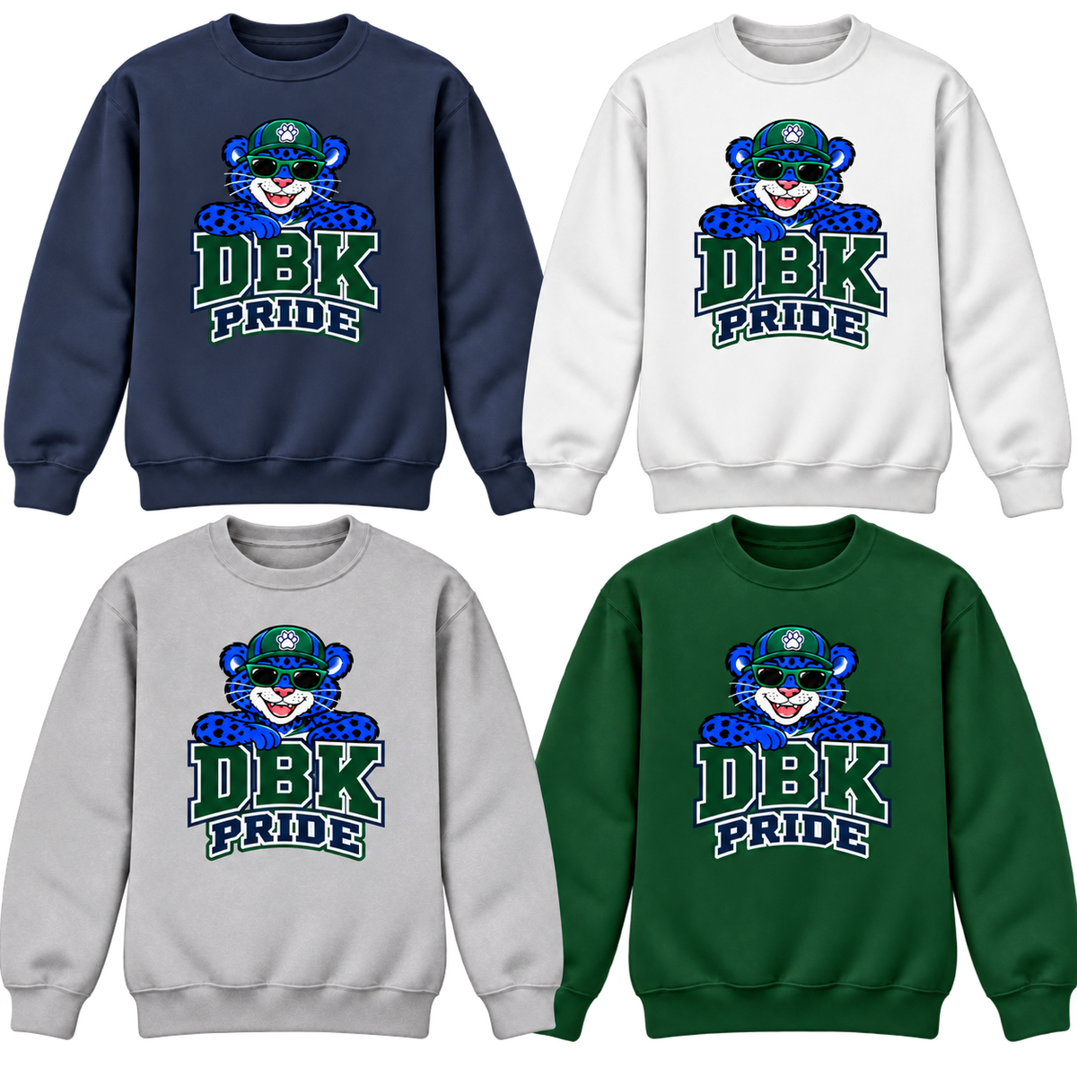 Somerset Academy DBK Pride Mascot Crewneck Sweatshirt on Navy, White, Gray and Dark Green