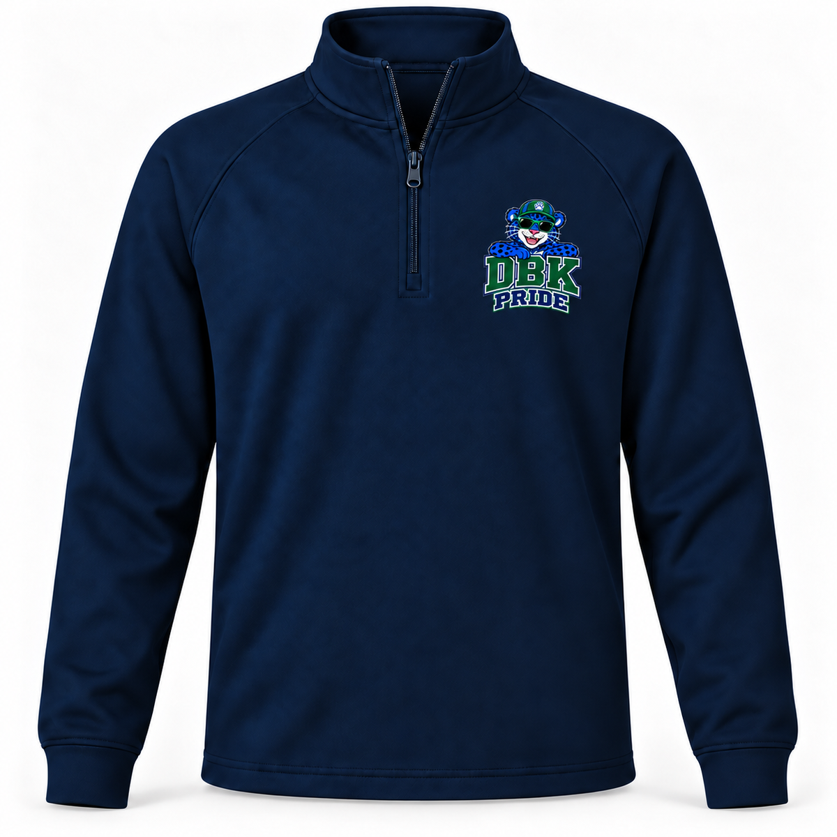 DBK Pride Mascot Youth Quarter-Zip in True Navy with smaller left-chest design