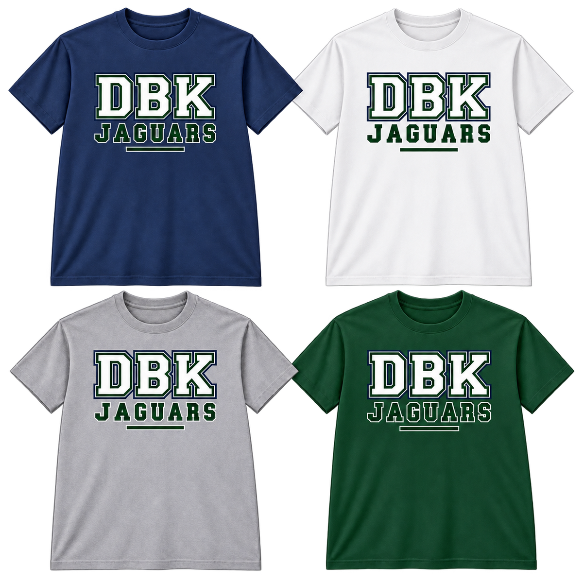 DBK Jaguars Outline T-shirts in Navy, White, Gray and Dark Green