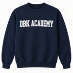 DBK Academy navy sweatshirt with white puff glitter lettering