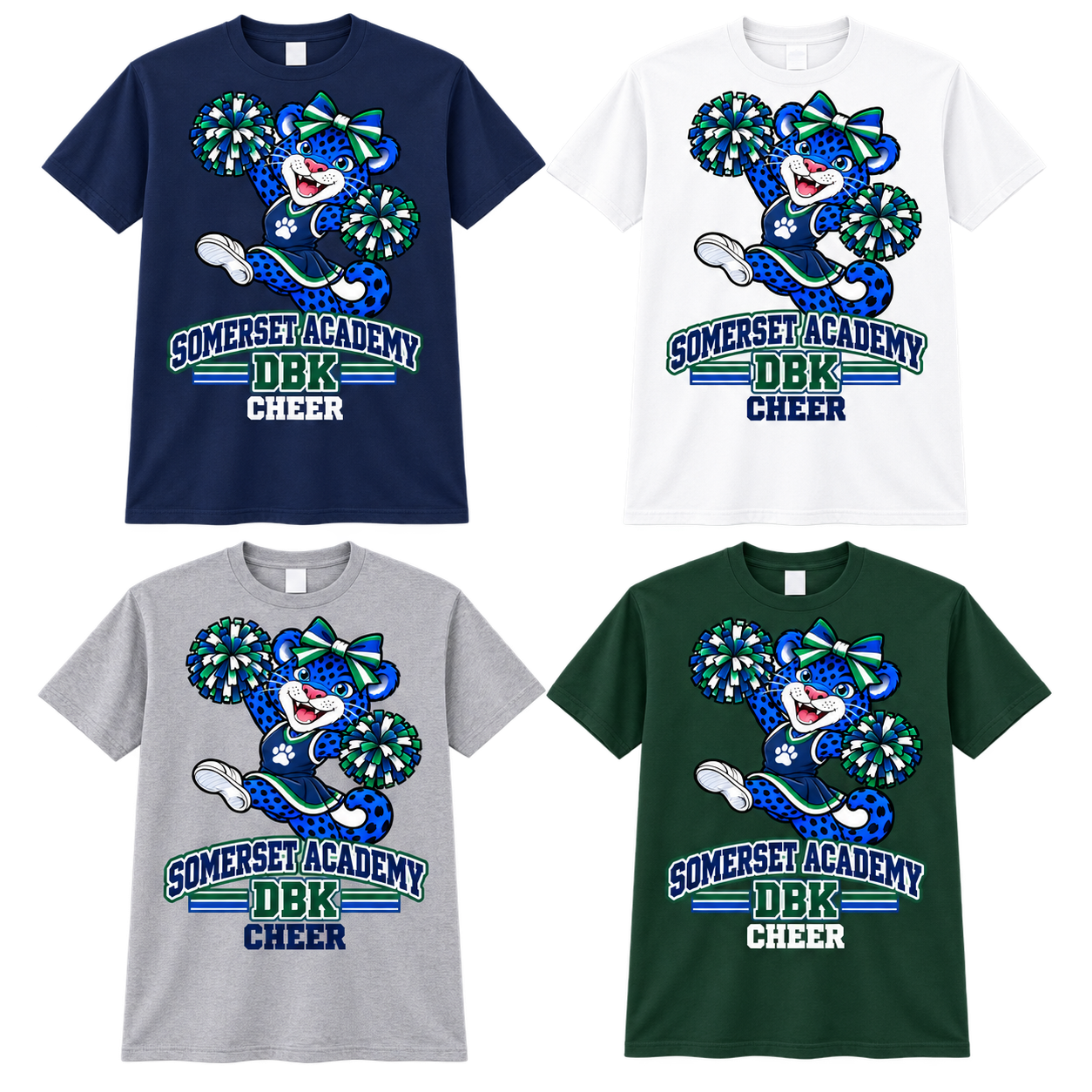 Somerset Academy DBK Cheer T-shirt in Navy, White, Gray and Dark Green
