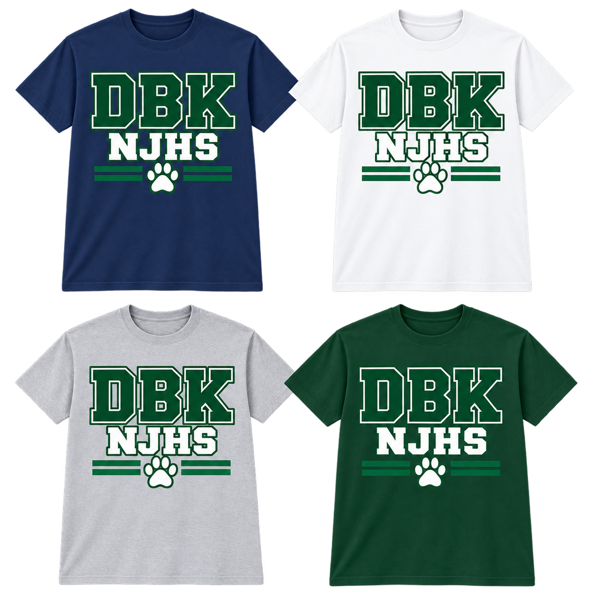 DBK NJHS Varsity T-Shirts in Navy, White, Gray and Dark Green
