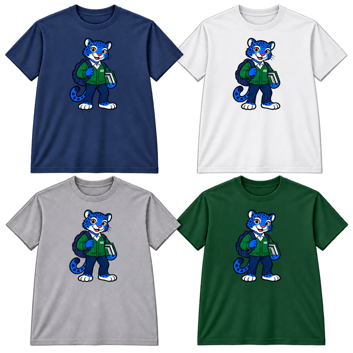 DBK Scholar Jaguar T-shirts in Navy, White, Gray and Dark Green