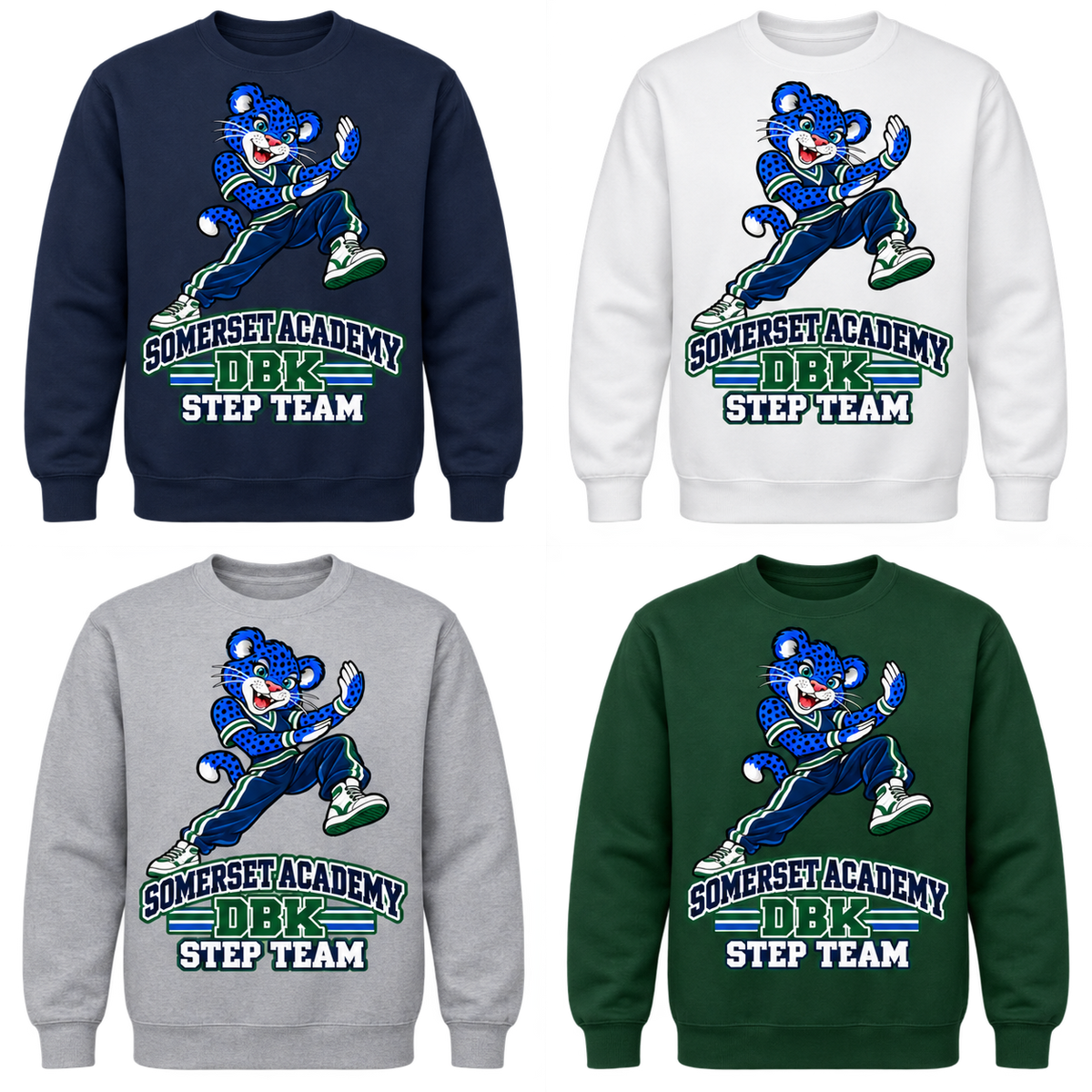 Somerset DBK Step Team Sweatshirt in Navy, White, Gray and Dark Green