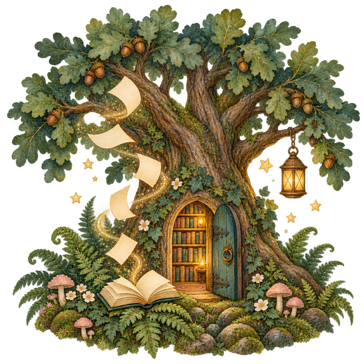 Enchanted Oak Woodland Library original print artwork