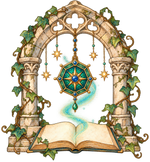 Magical Compass in a Vine-Covered Arch original print artwork