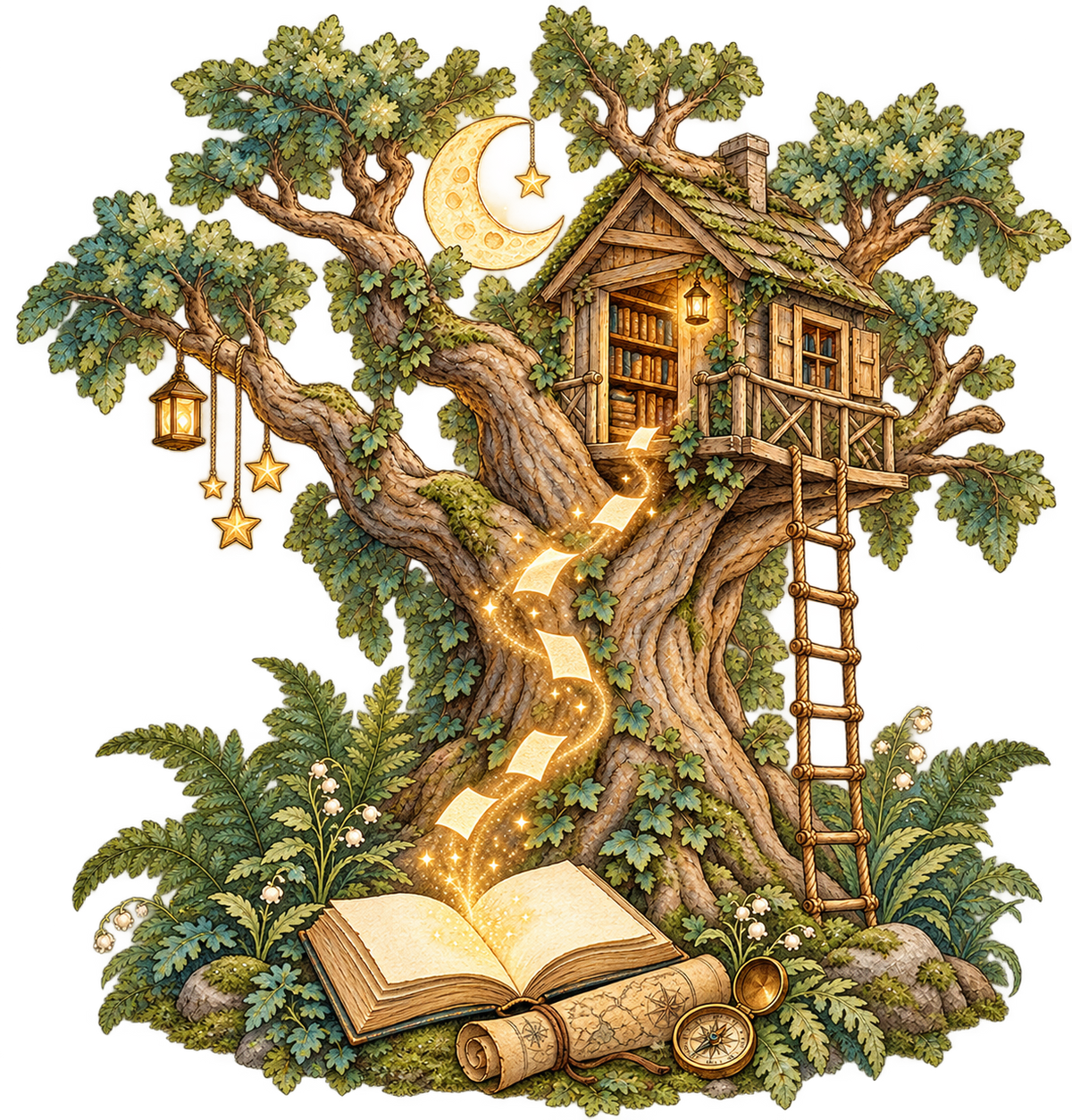 Magical Treehouse with Golden Page Sparks original print artwork