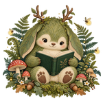 Mossy Woodland Reader Under Ferns original print artwork