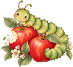 Sage Caterpillar and Bite-Marked Apples original print artwork