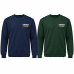 Straight Collegiate left chest crewneck mockups in Navy and Dark Green.