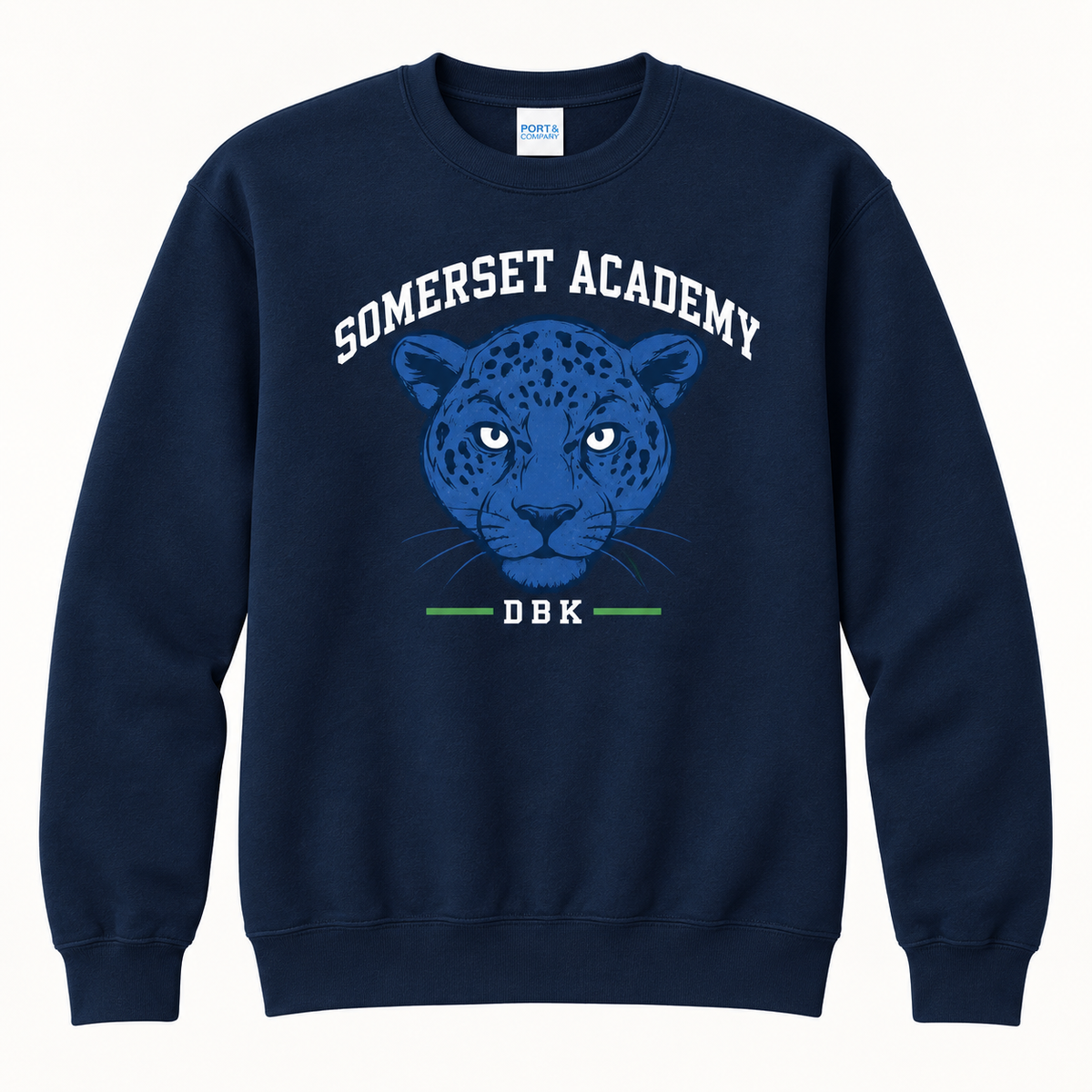Somerset Academy DBK Blue Jaguar Navy Crewneck Sweatshirt front mockup