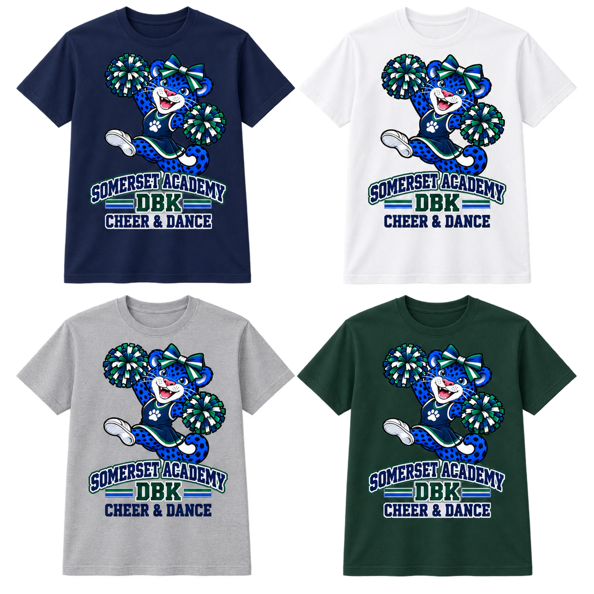 Cheer & Dance on Navy, White, Gray and Dark Green T-Shirts