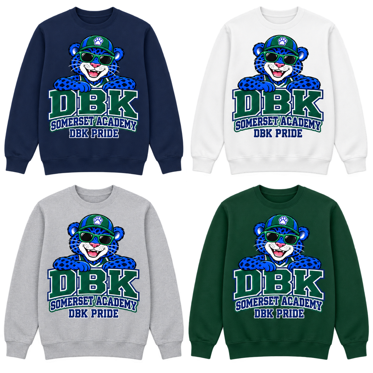 DBK Pride on Navy, White, Gray and Dark Green Crewneck Sweatshirts