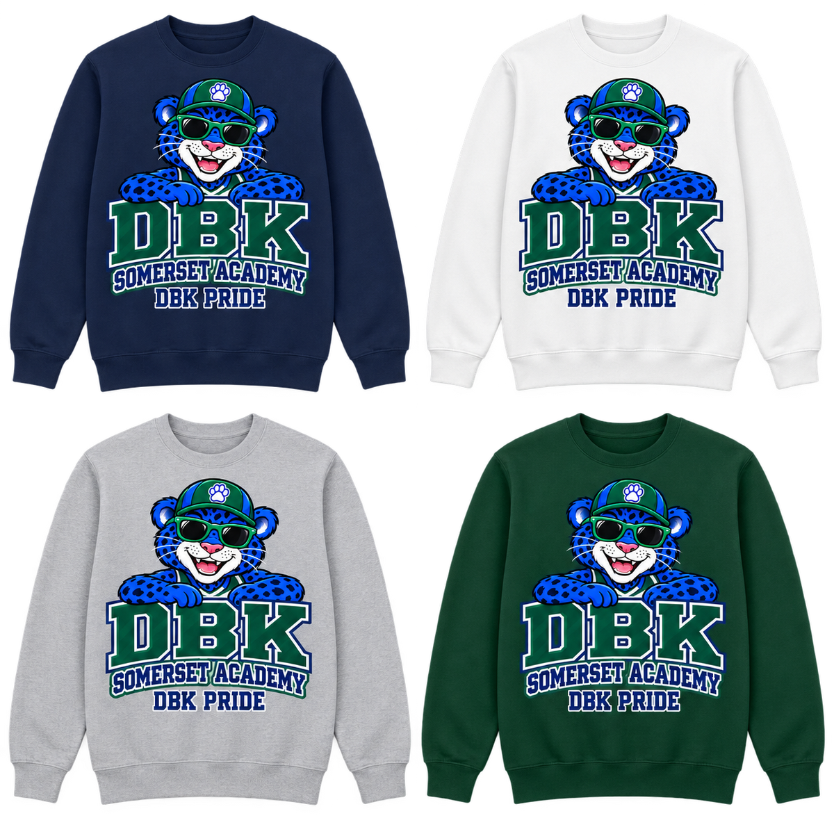 DBK Pride on Navy, White, Gray and Dark Green Crewneck Sweatshirts