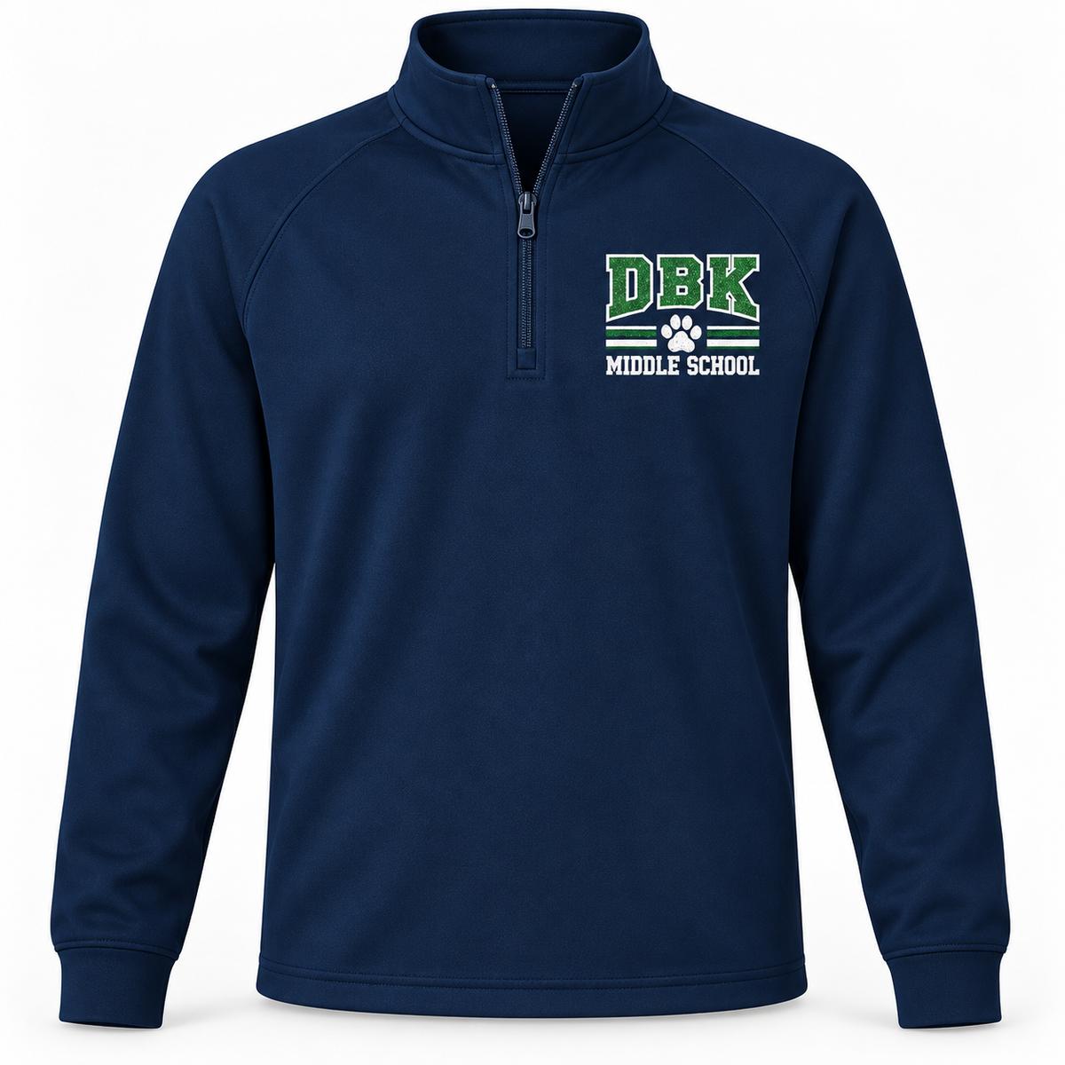 Navy quarter-zip with Somerset DBK Middle School glitter design