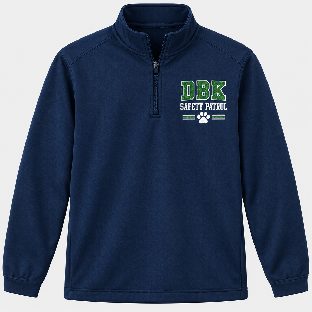Navy quarter-zip with Somerset DBK Safety Patrol glitter design